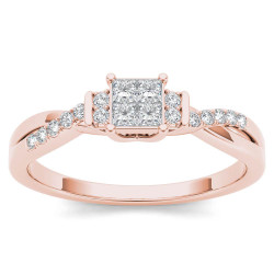 Rose Gold 1/4ct TDW Diamond Three-Stone look Engagement Ring - Handcrafted By Name My Rings™