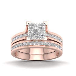 Rose Gold 1ct TDW Diamond Cluster Bridal Set - Handcrafted By Name My Rings™