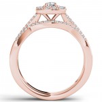 Rose Gold 2/5ct TDW Diamond Halo Engagement Ring Set with One Band - Handcrafted By Name My Rings™