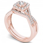 Rose Gold 2/5ct TDW Diamond Halo Engagement Ring Set with One Band - Handcrafted By Name My Rings™