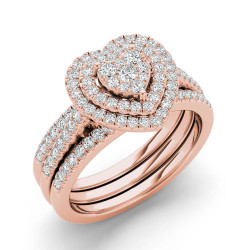 Rose Gold 3/4ct TDW Heart Shaped Cluster Halo Bridal Set - Handcrafted By Name My Rings™