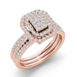 Rose Gold 5/8ct TDW Cluster Halo Bridal Set - Handcrafted By Name My Rings™