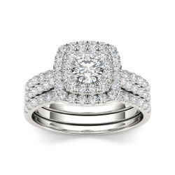 White Gold 1 1/2 ct TDW Diamond Halo Engagement Ring Set - Handcrafted By Name My Rings™