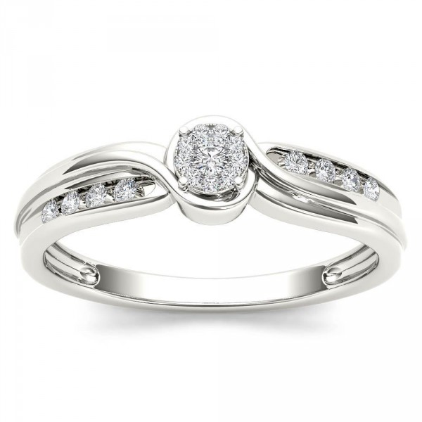White Gold 1/10ct TDW Diamond Bypass Cluster Engagement Ring - Handcrafted By Name My Rings™