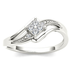 White Gold 1/10ct TDW Diamond Bypass Engagement Ring - Handcrafted By Name My Rings™