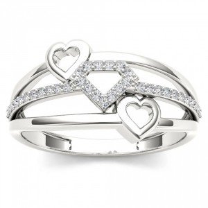 White Gold 1/10ct TDW Split Shank Heart Fashion Ring - Handcrafted By Name My Rings™