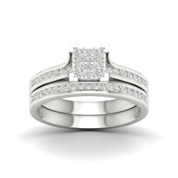 White Gold 1/2ct TDW Diamond Cluster Bridal Set - Handcrafted By Name My Rings™