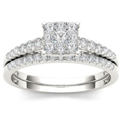 White Gold 1/2ct TDW Diamond Cluster Engagement Ring Set - Handcrafted By Name My Rings™