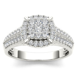 White Gold 1/2ct TDW Diamond Cluster Halo Engagement Ring - Handcrafted By Name My Rings™