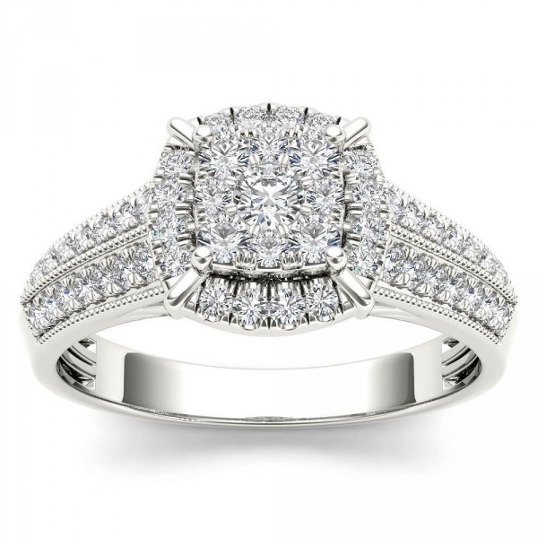 White Gold 1/2ct TDW Diamond Cluster Halo Engagement Ring - Handcrafted By Name My Rings™