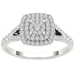 White Gold 1/2ct TDW Diamond Cushion Shape Double Halo Engagement Ring - Handcrafted By Name My Rings™