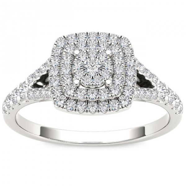 White Gold 1/2ct TDW Diamond Cushion Shape Double Halo Engagement Ring - Handcrafted By Name My Rings™