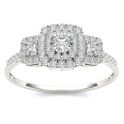 White Gold 1/2ct TDW Diamond Double Halo Engagement Ring - Handcrafted By Name My Rings™