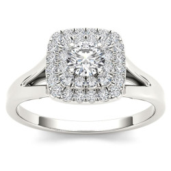 White Gold 1/2ct TDW Diamond Double Halo Engagement Ring - Handcrafted By Name My Rings™