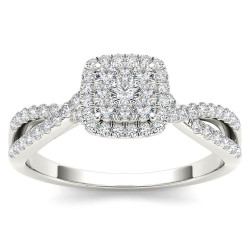 White Gold 1/2ct TDW Diamond Halo Engagement Ring - Handcrafted By Name My Rings™