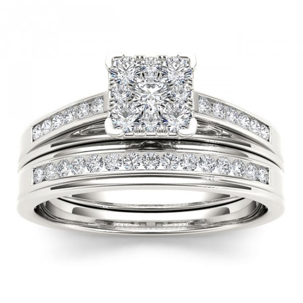 White Gold 1/2ct TDW Diamond Square Shape Bridal Set - Handcrafted By Name My Rings™