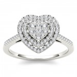 White Gold 1/3ct TDW Diamond Cluster Heart-Shaped Frame Engagement Ring - Handcrafted By Name My Rings™