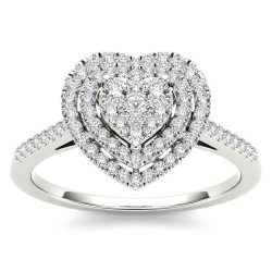 White Gold 1/3ct TDW Diamond Cluster Heart-Shaped Frame Engagement Ring - Handcrafted By Name My Rings™