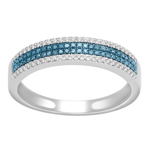 White Gold 1/4ct TDW Blue and White Diamond Wedding Band - Handcrafted By Name My Rings™