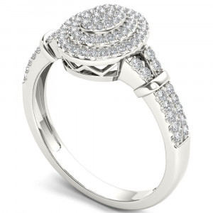 White Gold 1/4ct TDW Diamond Cluster Double Halo Engagement Ring - Handcrafted By Name My Rings™