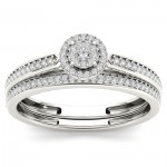 White Gold 1/4ct TDW Diamond Single Halo Bridal Ring Set - Handcrafted By Name My Rings™