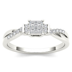 White Gold 1/4ct TDW Diamond Three-Stone look Engagement Ring - Handcrafted By Name My Rings™