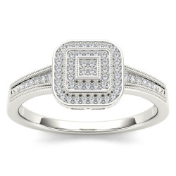 White Gold 1/6ct TDW Diamond Double Halo Engagement Ring - Handcrafted By Name My Rings™