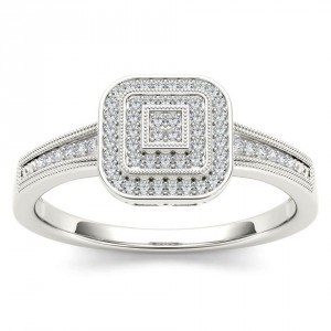 White Gold 1/6ct TDW Diamond Double Halo Engagement Ring - Handcrafted By Name My Rings™