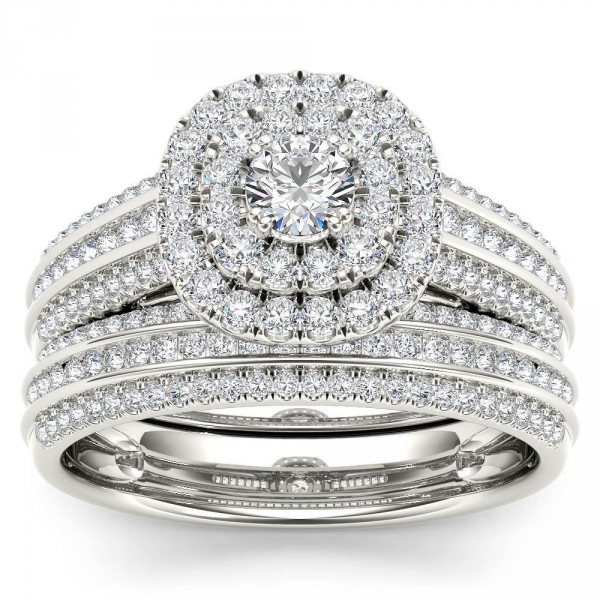 White Gold 1ct TDW Diamond Double Engagement Ring with One Band - Handcrafted By Name My Rings™