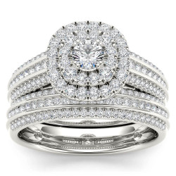 White Gold 1ct TDW Diamond Double Engagement Ring with One Band - Handcrafted By Name My Rings™