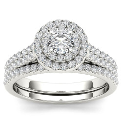 White Gold 1ct TDW Diamond Double Halo Bridal Set - Handcrafted By Name My Rings™
