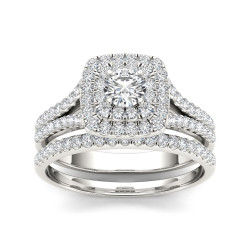 White Gold 1ct TDW Diamond Double Halo Engagement Ring - Handcrafted By Name My Rings™