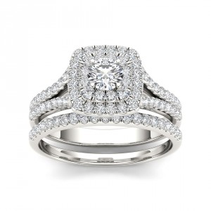 White Gold 1ct TDW Diamond Double Halo Engagement Ring - Handcrafted By Name My Rings™