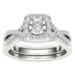 White Gold 2/5ct TDW Diamond Halo Engagement Ring Set with One Band - Handcrafted By Name My Rings™