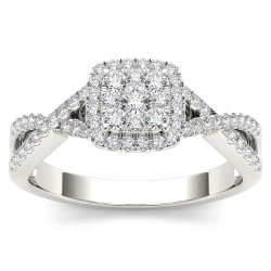 White Gold 2/5ct TDW Diamond Halo Split Shank Engagement Ring - Handcrafted By Name My Rings™
