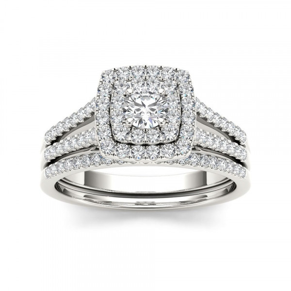 White Gold 3/4ct TDW Diamond Double Halo Engagement Ring Set - Handcrafted By Name My Rings™