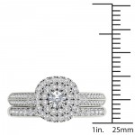 White Gold 7/8ct TDW Diamond Double Halo Engagement Ring Set with One Band - Handcrafted By Name My Rings™