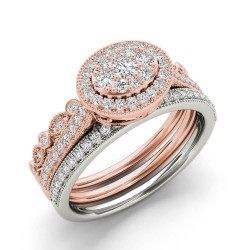 White and Rose Gold 1/2 ct TDW Diamond Halo Engagement Ring Set - Handcrafted By Name My Rings™