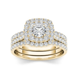 Gold 1 1/2 ct TDW Diamond Halo Engagement Ring Set - Handcrafted By Name My Rings™