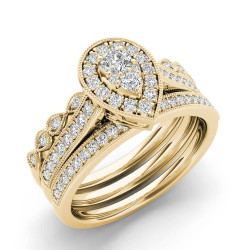 Gold 1/2 ct TDW Diamond Halo Engagement Ring Set - Handcrafted By Name My Rings™