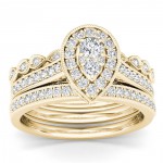 Gold 1/2 ct TDW Diamond Halo Engagement Ring Set - Handcrafted By Name My Rings™