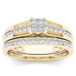 Gold 1/2ct TDW Diamond Classic Engagement Ring Set with One Band - Handcrafted By Name My Rings™