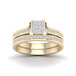 Gold 1/2ct TDW Diamond Cluster Bridal Set - Handcrafted By Name My Rings™