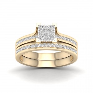 Gold 1/2ct TDW Diamond Cluster Bridal Set - Handcrafted By Name My Rings™