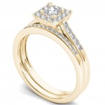 Gold 1/2ct TDW Diamond Halo Engagement Ring Set with One Band - Handcrafted By Name My Rings™
