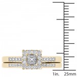 Gold 1/2ct TDW Diamond Halo Engagement Ring Set with One Band - Handcrafted By Name My Rings™