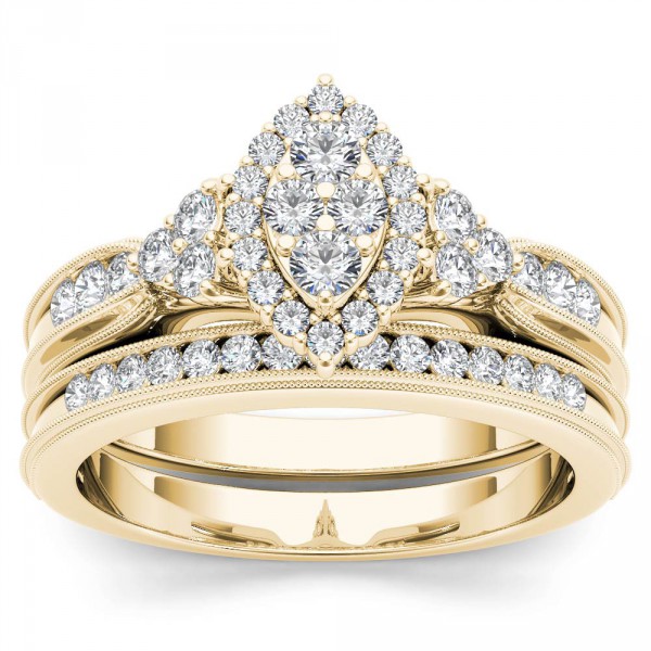 Gold 1/2ct TDW Diamond Marquise-Framed Halo Engagement Ring Set - Handcrafted By Name My Rings™