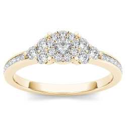Gold 1/2ct TDW Diamond Three-Stone Look Halo Engagement Ring - Handcrafted By Name My Rings™