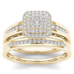 Gold 1/3ct TDW Diamond Cluster Halo Bridal Set - Handcrafted By Name My Rings™