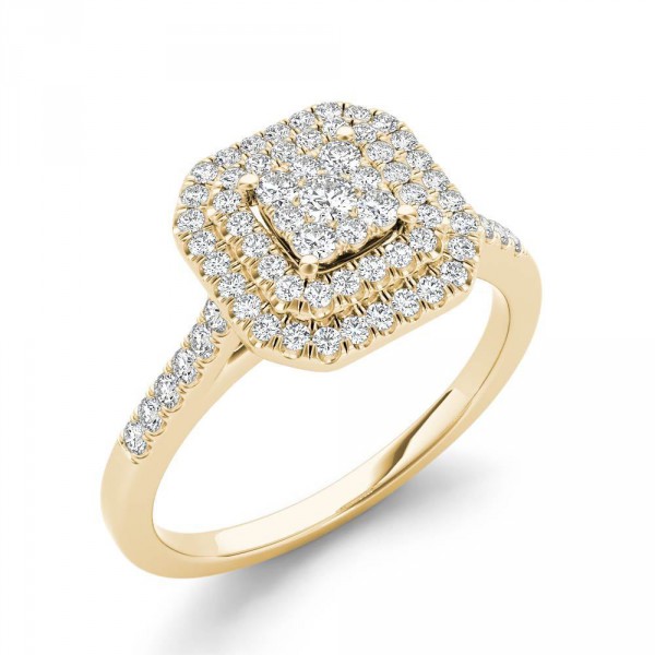 Gold 1/3ct TDW Diamond Double Halo Engagement Ring - Handcrafted By Name My Rings™